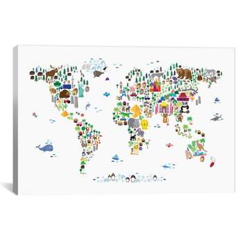 Animal Map of The World by Michael Tompsett Unframed Wall Canvas - iCanvas