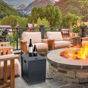 Propane Tank Cover & Side Table, Weatherproof Storage Enclosure for Outdoor Gas Fire Pits, Portable Brown Hideaway Box for Patio & Deck - 1 of 4