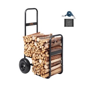 VEVOR Firewood Log Cart, 250 lbs Load Capacity, Outdoor and Indoor Wood Rack Storage Mover with Pneumatic Rubber Wheels, Black - 1 of 4