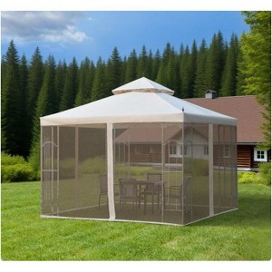 ORRD Outdoor Gazebo with Double Roof & Mesh Netting, Patio Canopy Shelter with Corner Shelves for Garden & Backyard - 1 of 4