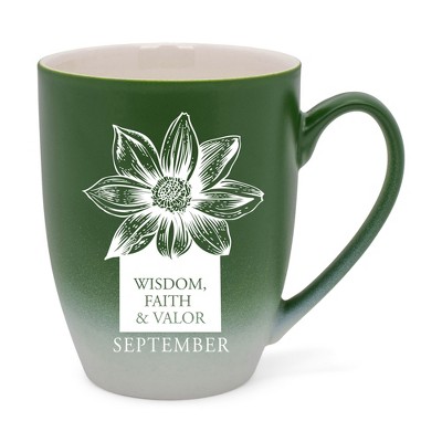 Elanze Designs Wisdom Faith And Valor Two Toned Ombre Matte Green and White 12 ounce Ceramic Stoneware Coffee Cup Mug