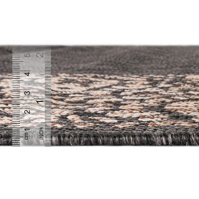 Charcoal Gray Floral Border Outdoor Rectangular Rug