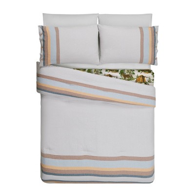 Twin Cream Cotton Reversible Comforter Set with Stripes