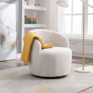 Teddy Fabric Accent Chair, Armrest Accent Single Lazy Chair, Comfy Leisure Chairs With Black Powder Coating Metal Ring - 1 of 4