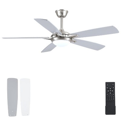 52 inch Modern Ceiling fan with Light,Nickle Downrod with Dual Side Blades,Reversible DC Motor