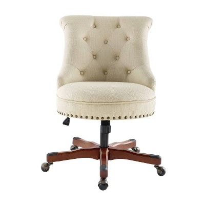 Beige Fabric Ergonomic Swivel Office Chair with Wood Base