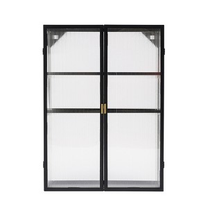 YIYIBYUS 3 Tiers Haze Double PC Door Black Wall Cabinet with Detachable Shelves - 1 of 4
