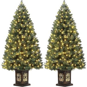 4.5 Ft Artificial Fiber Optic Christmas Tree,Pre-Lit Artificial Potted Xmas Tree with 300 Led Lights,8 Lighting Modes,Includes Antique Urn Base - 1 of 4