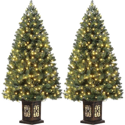 4.5 Ft Artificial Fiber Optic Christmas Tree,Pre-Lit Artificial Potted Xmas Tree with 300 Led Lights,8 Lighting Modes,Includes Antique Urn Base - image 1 of 4