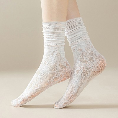 Alilang Lace Ankle Socks with Ruffle Cuff 6pk - White
