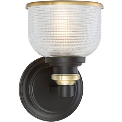 Possini Euro Design Modern Wall Light Sconce Bronze Hardwired 9" High Fixture Textured Glass Bowl for Bedroom Bathroom Hallway