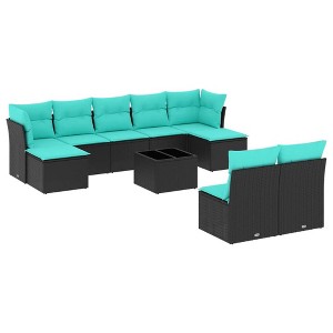 vidaXL 10 Piece Patio Sofa Set with Cushions - Black and Blue With Table - 1 of 4