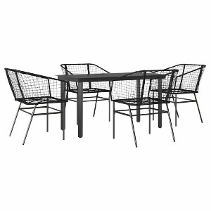 vidaXL 5 Piece Patio Dining Set Black Poly Rattan Glass - 55.1" x 27.6" x 29.1" Black 4 Items - 1 of 4