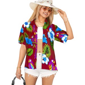 LA LEELA Hawaiian Shirts Womens Casual Summer Beach Party Blouse Shirt Short Sleeve Tropical Vacation Button Up Dress Shirts Colorful - 1 of 4