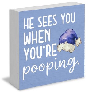 Funny Christmas Bathroom Wooden Box Signs, Christmas Funny Bathroom Decor, He Sees You When You're Pooping - 1 of 4