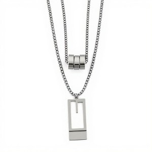 Anna-Kaci Women's Layered Geometric Pendant Necklace with Rectangular and Cylinder Charms - 1 of 4