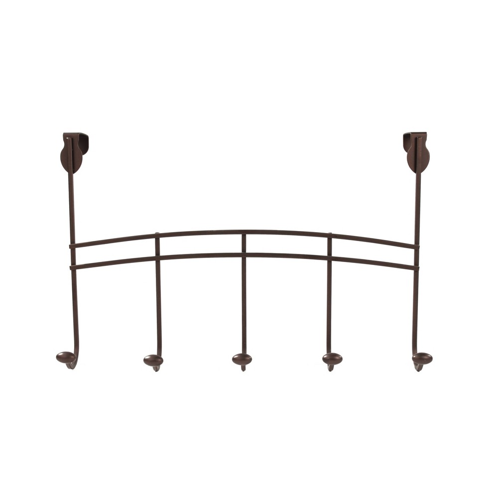 Spectrum Diversified Duche Stainless Steel Over The Door 5 Hook Rack Brown: Metal Utility Storage, No Assembly Required