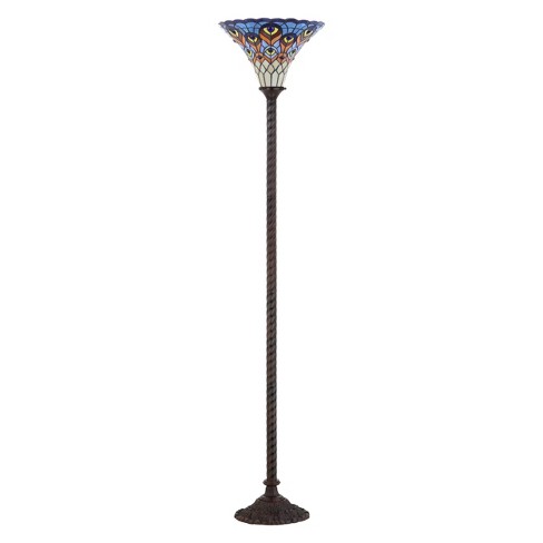 70 Peacock Tiffany Style Torchiere Led Floor Lamp Bronze