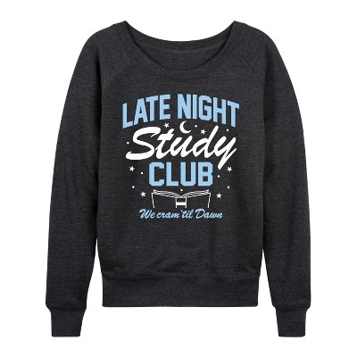 Women's - Instant Message - Late Night Study Club Lightweight French Terry Wide Neck Long Sleeve Shirt