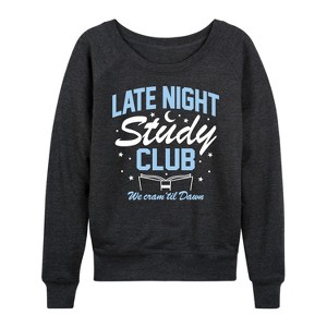 Women's - Instant Message - Late Night Study Club Lightweight French Terry Wide Neck Long Sleeve Shirt - 1 of 4