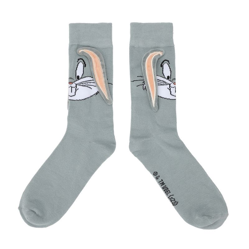Looney Tunes Bugs Bunny With 3D Ear Attachments Gray Casual Crew Socks, 2 of 6