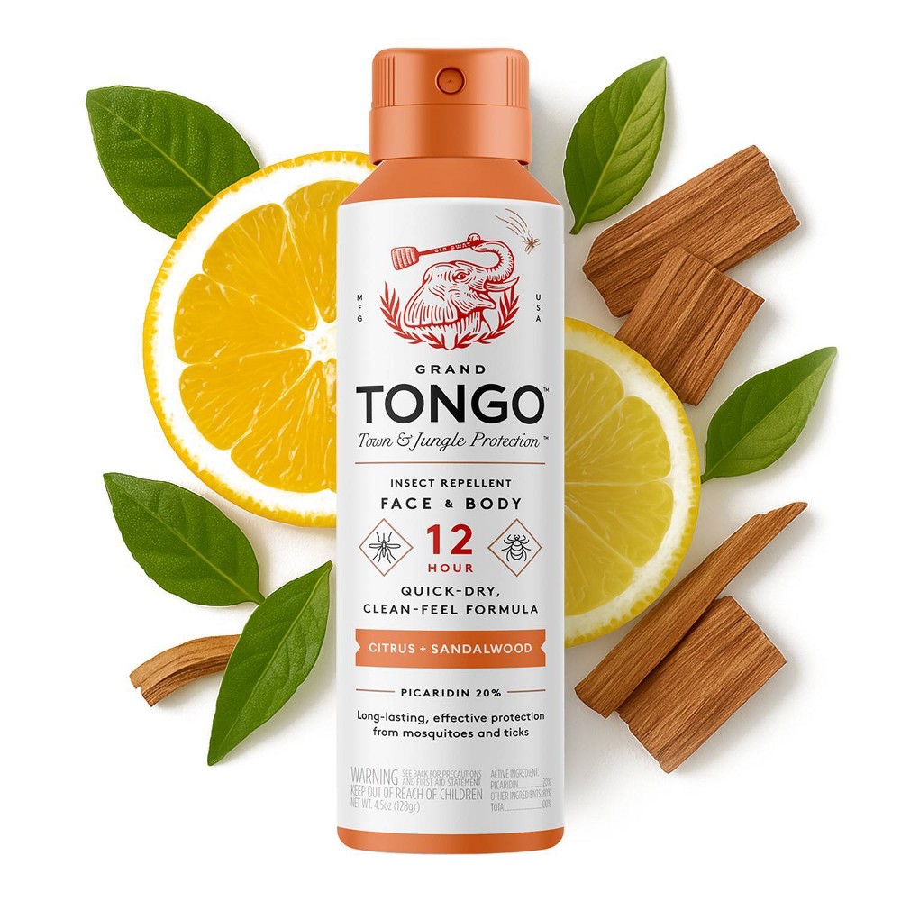 Grand Tongo DEET-Free Picaridin Insect Repellent Family Formula - Citrus + Sandalwood - 4.5oz: 12-Hour Protection, Skin Application, Aerosol Spray
