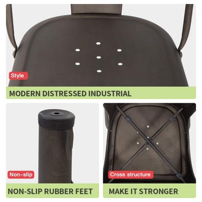 Set of 4 Gray Alloy Steel Armless Dining Chairs with Cushions