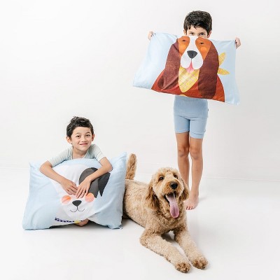 Kids Blue Cotton Animal Print Pillowcase Set