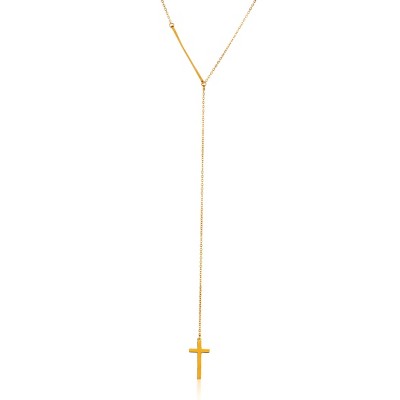 ELYA Women's Polished Cross Drop Gold Plated Stainless Steel Necklace - 18"