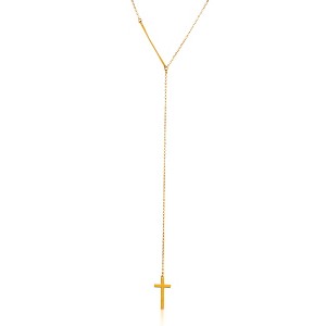 ELYA Women's Polished Cross Drop Gold Plated Stainless Steel Necklace - 18" - 1 of 3