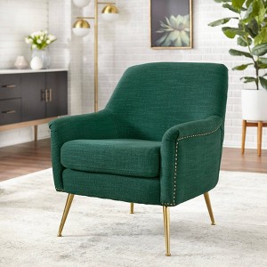 Lifestorey Vita Accent Chair Dark Green Upholstered Mid century Modern Nailhead Trim Wood Metal Frame Target