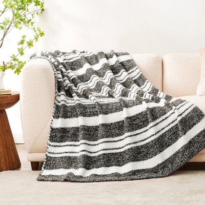 Snuggle Sac Reversible Knit Throw Blanket Fuzzy Throw,Heather Stripe