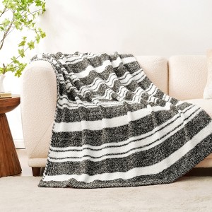 Snuggle Sac Reversible Knit Throw Blanket Fuzzy Throw,Heather Stripe - 1 of 4