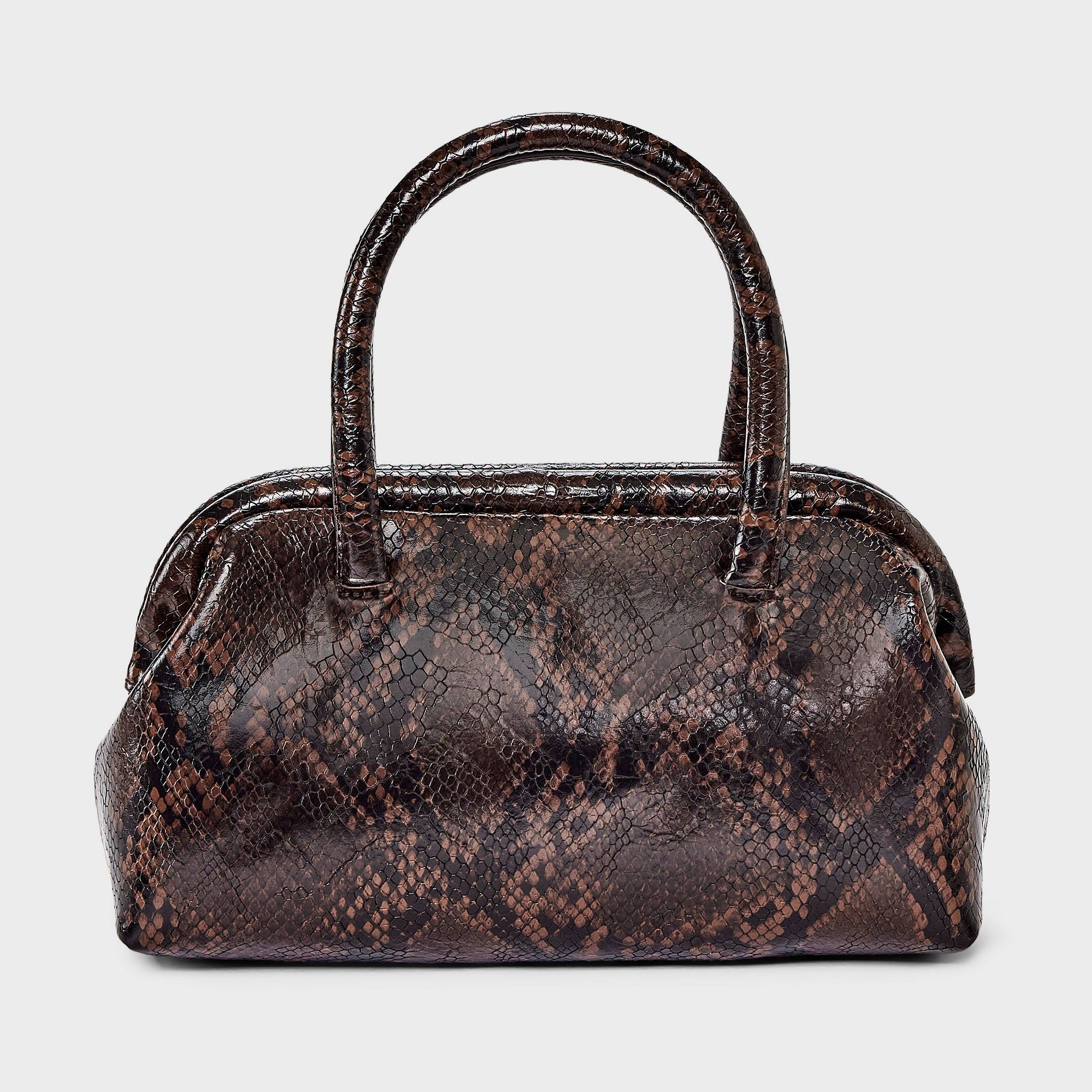 Snake Print Frame Satchel Handbag - A New Day™ Brown