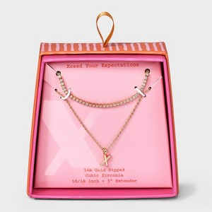 14K Gold Dipped Cubic Zirconia Initial Necklace Set 2pc - A New Day™ Gold - 1 of 3