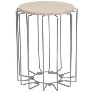 Sunnydaze Steel Wire Indoor End Table with Faux Woodgrain Tabletop - 17.75” H - Cream - 1 of 4