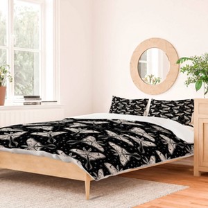 Deny Designs King Avenie Luna Moth Black and Cream Duvet Cover and Pillow Sham Black - 1 of 4