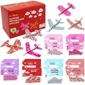 4E's Novelty 36 Pack Valentines Day Gifts Cards & Foam Airplanes Gliders with Valentines Greeting Cards for Kids Boys Girl - 1 of 4