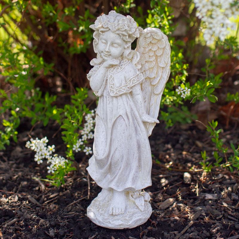 Northlight 9.75" Ivory Standing Angel with Floral Crown Outdoor Garden Statue, 2 of 6