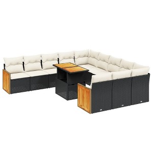 vidaXL 11 Piece Patio Sofa Set with Cushions - Black and Cream - 1 of 4