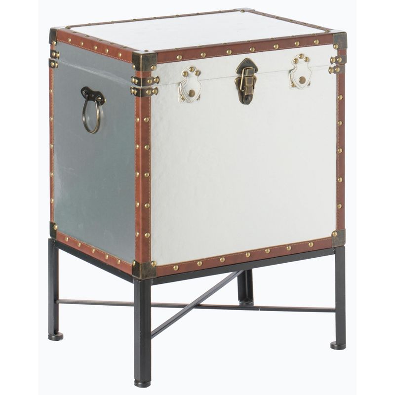 Vintiquewise Faux Leather Trimmed Lockable Square Lined Storage Trunk, End Table on Metal Stand, 1 of 8