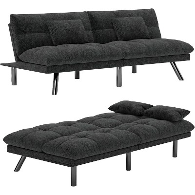 UNISOAR Sofa Bed Convertible 70 inch Solid Wood Couch for Living Room, Chenille Fabric, 2 Cushions, Gray/Orange/Black