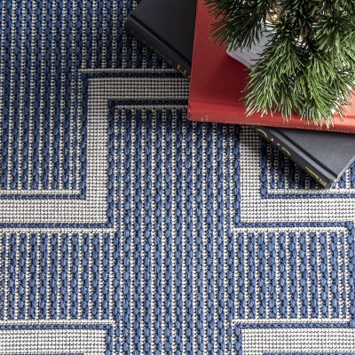 Blue Geometric Synthetic Reversible 4' x 6' Area Rug