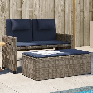 vidaXL Reclining Patio Bench with Cushions Gray Poly Rattan - 1 of 4