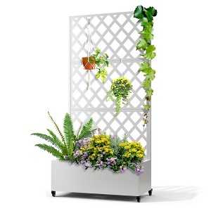 TOAOTBNBO Metal Raised Garden Bed with Diamond Lattice Trellis, Outdoor Planter Box with Wheels, Galvanized Garden Box for Patio - 1 of 4