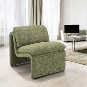 Boucle Curved Accent Chair with Full Foam Cushions and Sturdy Wooden Frame for Living Room - 1 of 4