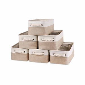 Aoibox Small Fabric Storage Baskets Set of 6 Beige Collapsible Bins 11.8x7.8x5 in Decorative Organizers for Shelves, Bathroom, Baby Room - 1 of 4