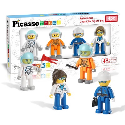 PICASSO-TILES 4 PC Astronaut Character Set, Magnetic Tiles and Brick Compatible Set STEM Toys for Kids 3+