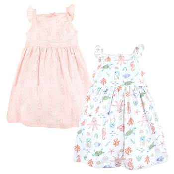 Hudson Baby Infant Girl Cotton Dresses, Pastel Sea