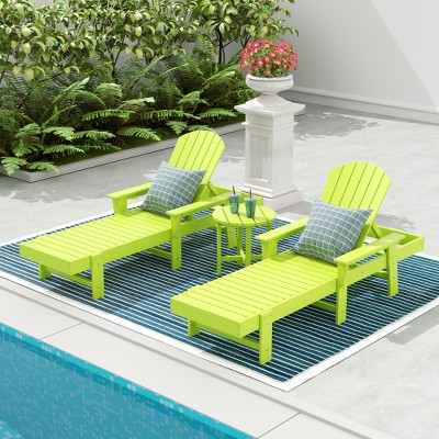 WestinTrends Dylan 3 Piece Adirondack Poly Reclining Chaise Lounge With Arms